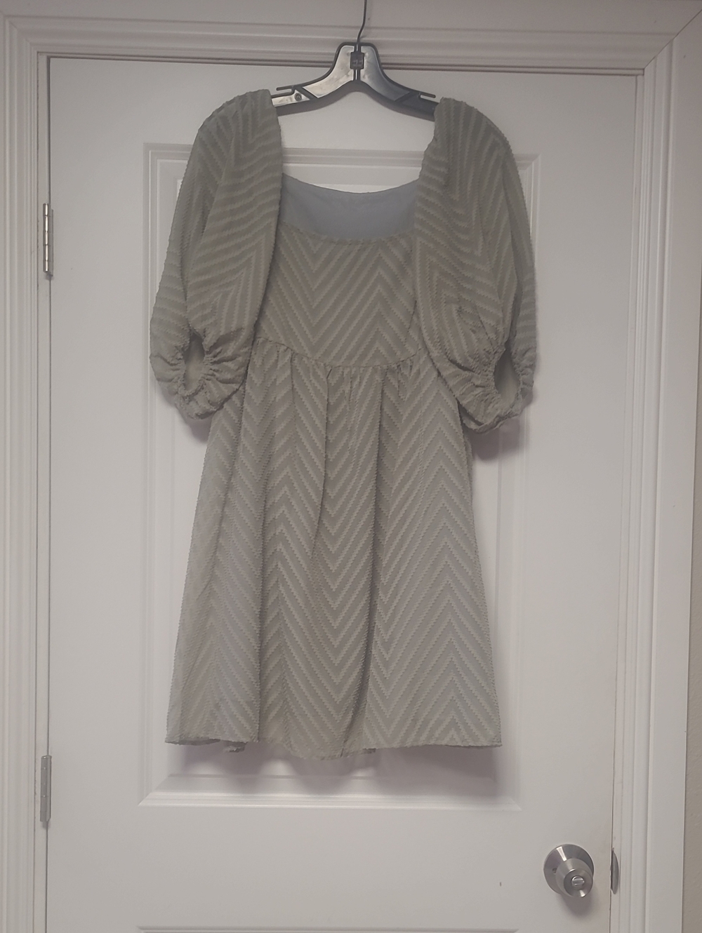Textured Puff Sleeve Mini Dress in Sage